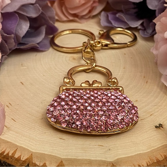 Pink Crystal Clasped Handbag Keychain Charm - Picture 8 of 12